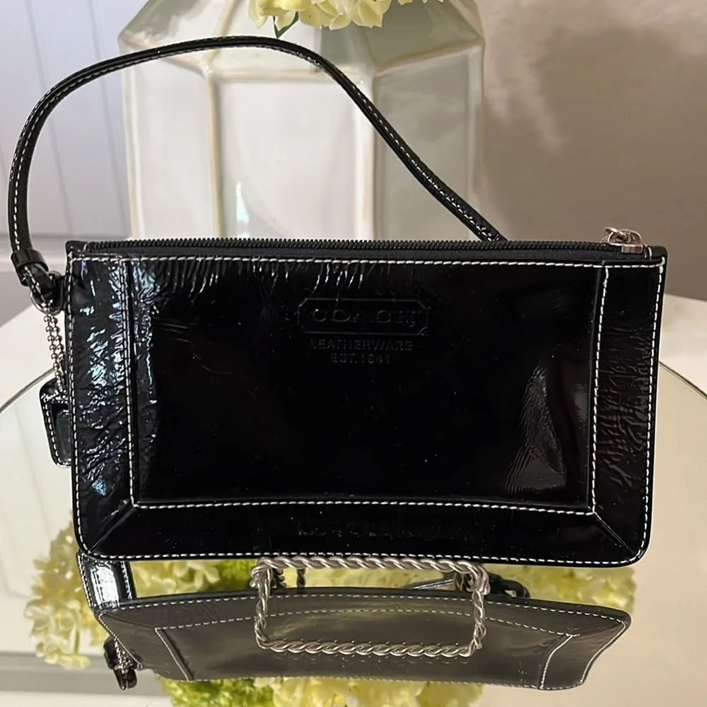 Coach Black Patent Leather Wristlet, Vintage